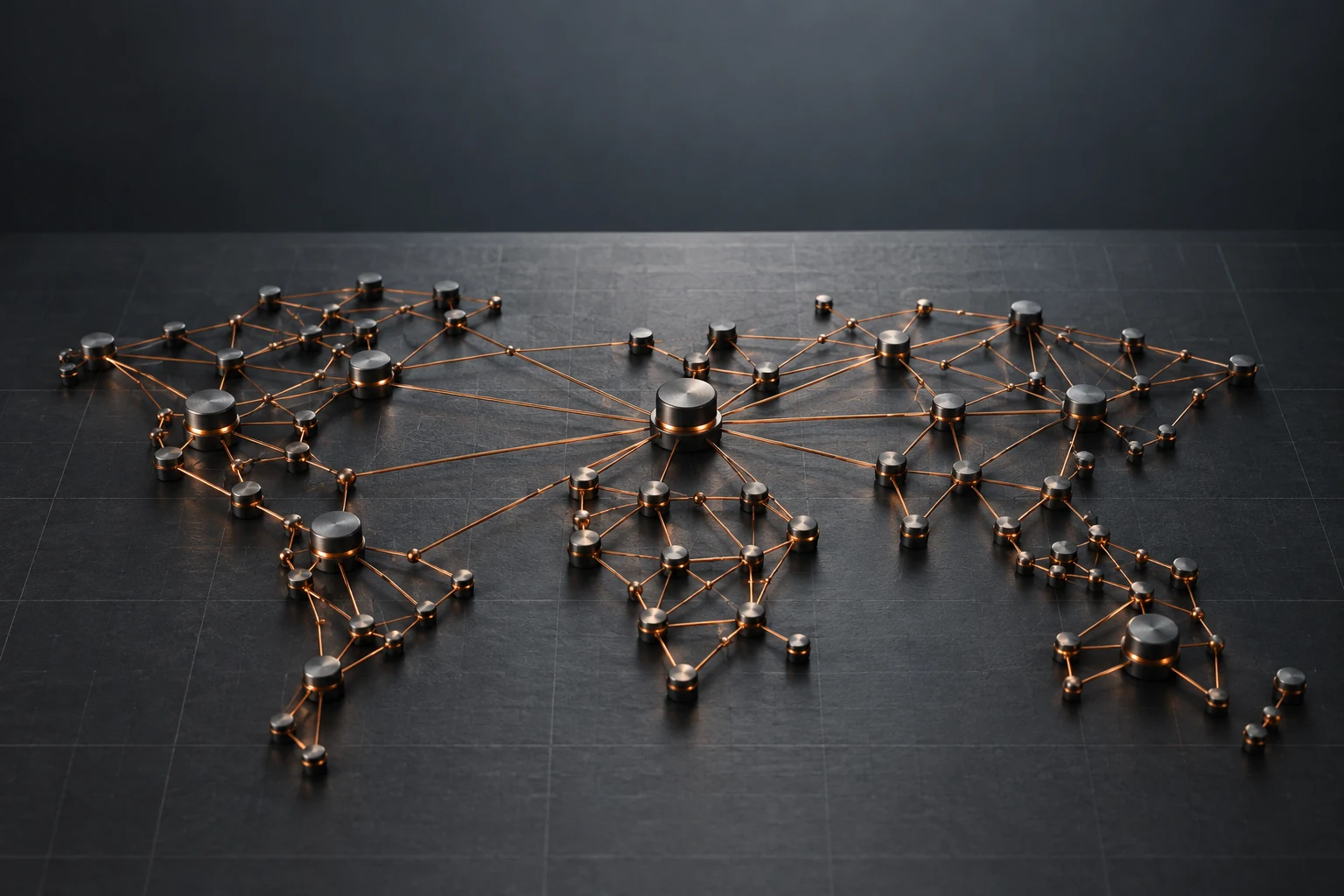 Copper connections link distributed graphite nodes in a network